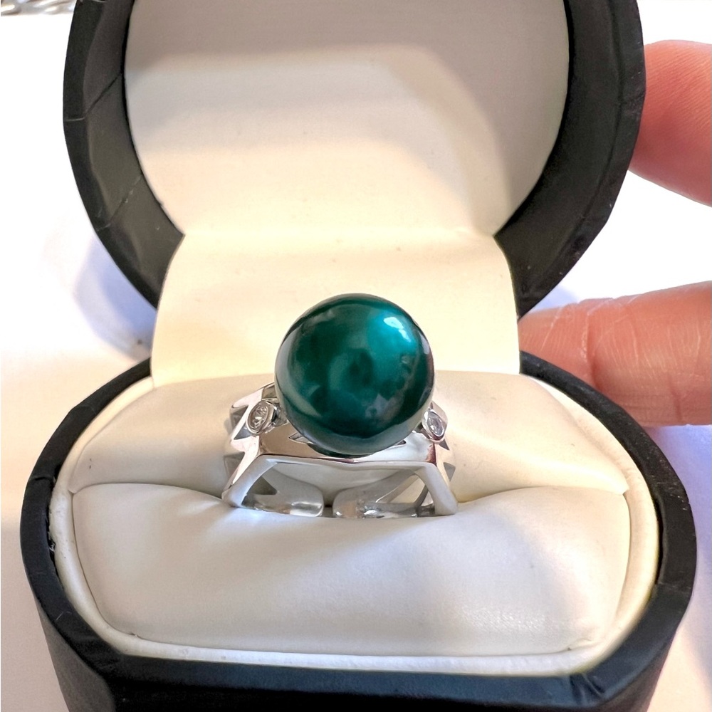 925 sterling silver edison green fresh water pearl ring 5-6 adjustable